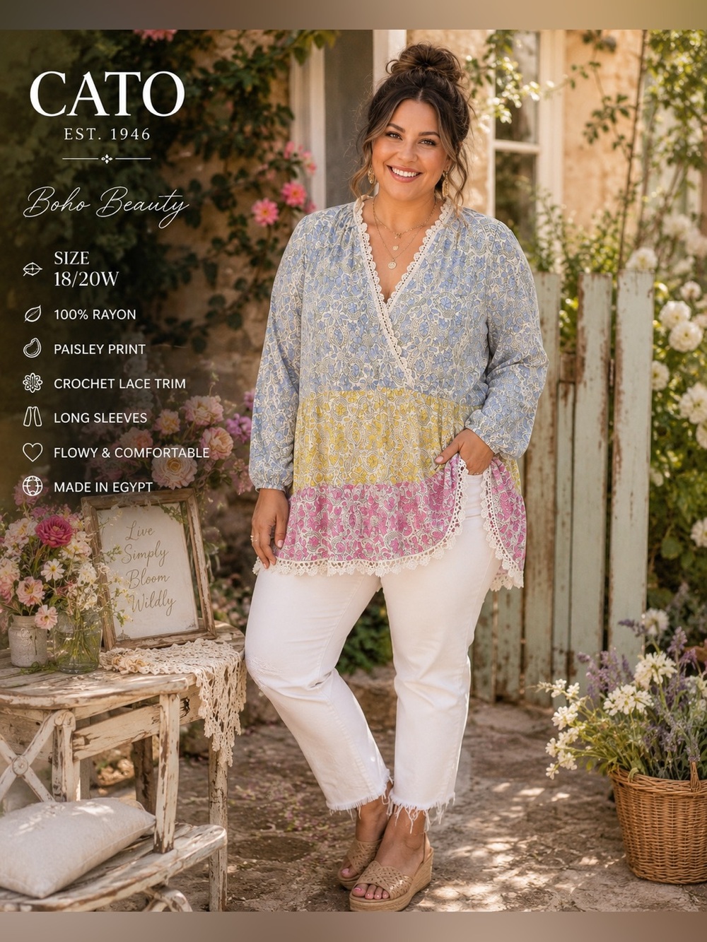 CATO Est. 1946 Boho Paisley Tunic Blouse – Plus Size 18/20W - A20